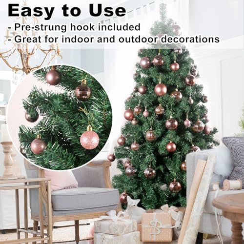 Rose Gold 1.6" Small Christmas Balls Christmas Tree Decoration Ornaments Shatterproof Hanging Balls for Birthday Halloween Holiday Wedding Decorations Set of 24pcs