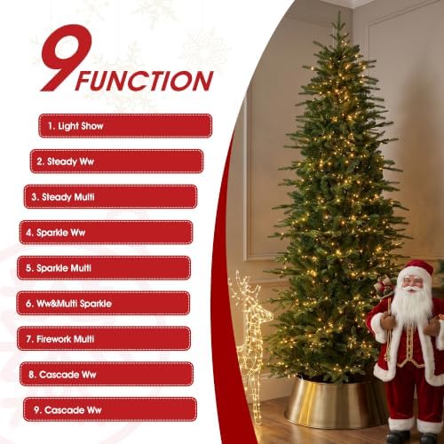 Glitzhome Prelit Christmas Tree, 7.5ft Artificial Christmas Tree with 1,400 Warm White & Multi-Color Chasing and Twinkling Lights, 9 Light Modes, Easy Setup, Radiant Slim Evergreen for Holiday Décor
