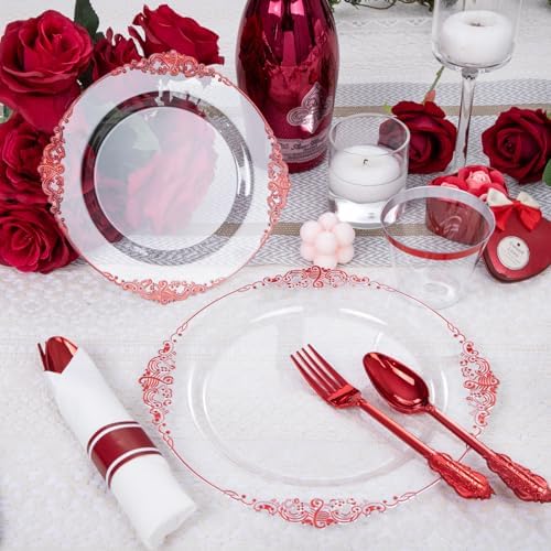 Hioasis 175 Pcs Clear Red Plates for Party