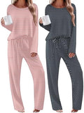 Ekouaer 2 Pack Womens Pajama Sets Long Sleeve Long Pants Pjs Loungewear
