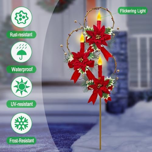 Outdoor Solar Christmas Decorations,LED Red Candle Holiday Garden Stakes