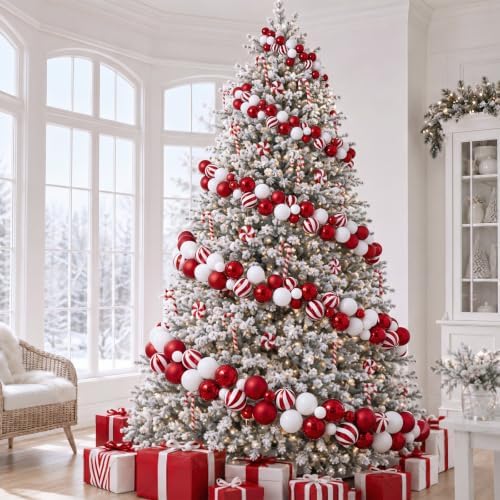 Sosation 29.5Ft Christmas Ball Ornament Garland, Red White, Glossy Matte