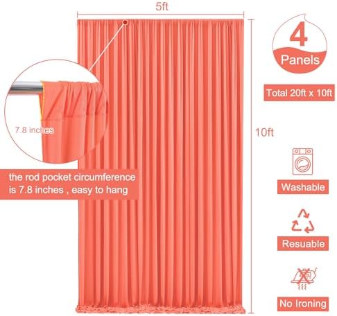 4 Panels Orange Backdrop Curtain for Parties Wrinkle Free Photo Curtains Backdrop Drapes Fabric Decoration for Wedding Birthday Party Baby Shower 20ft(W) x 10ft(H)