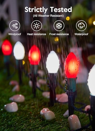 Christmas Pathway Lights Outdoor, 51.4 Ft 40 Bulbs C9 Lights Red and White