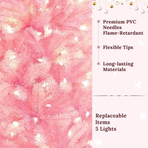 Yaheetech 4ft Pre-lit Artificial Small Christmas Tree with Stand, Pink