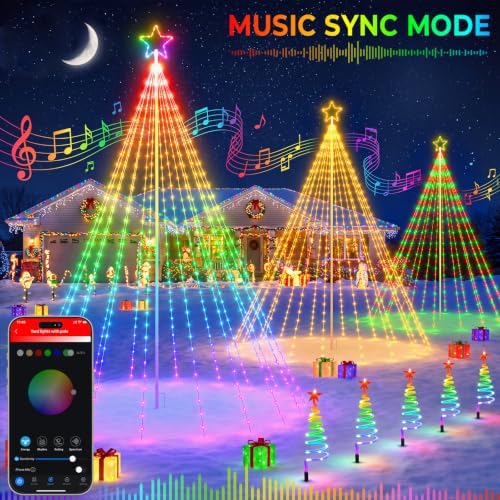 14FT Smart Outdoor Christmas Tree Lights, 542 RGB LEDs, App & Remote
