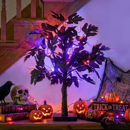 PEIDUO Halloween Tree Lights with Black Leaves Halloween Decorations