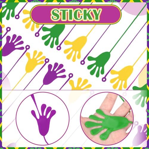 Realspring 300 Pcs Mardi Gras Throws Sticky Hands Purple Gold Green Favors