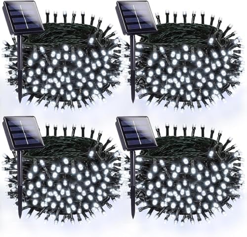 OZS 4 Pack 320 LED Solar String Lights Outdoor Waterproof, Cool White