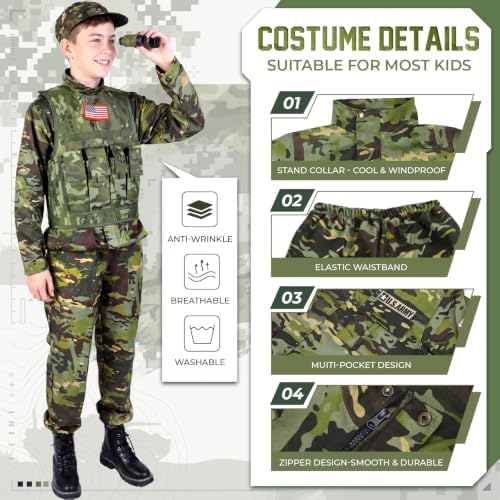 Metemot Kids Army Costume for Boys, Soldier Boys Halloween Costume Age 3-12