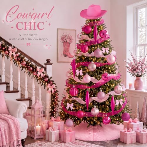 Sosation 28 Pcs Pink Cowgirl Christmas Tree Decor Complete Set
