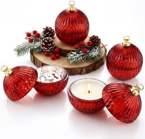 4 Pack 4'' Glass Christmas Candle Jars for Candle Making, Red