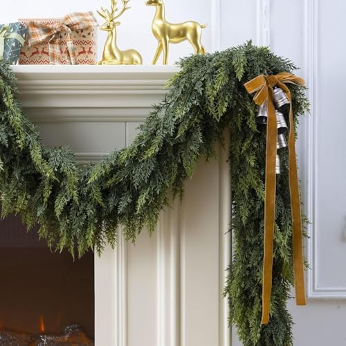 9Ft Christmas Garland,Real Touch Cedar Garland,Realistic Faux Pine Garlands