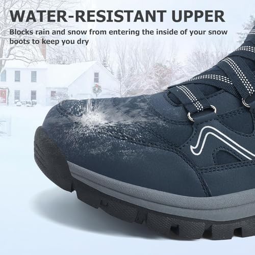 Moodeng Mens Winter Boots Casual Lightweight Snow Boots Warm Fur Lined Hiking Boots Water-Resistant Comfortable Ankle shoes Outdoor Walking