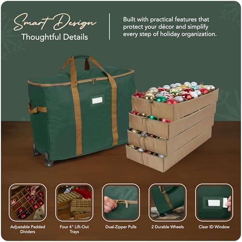 Covermates Rolling Adjustable Ornament Storage Bag, 25.5"W x 13"D x 18.5"H