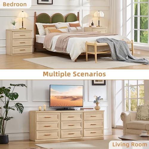 RWYHG Night Stand 3 Drawer Storage 26" Tall Wood with Gold Handle