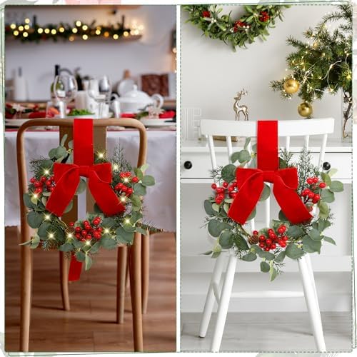Syhood 2 Pcs 9 Inch Lighted Mini Christmas Eucalyptus Wreaths