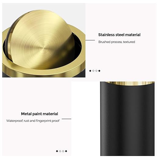 9L/2.4GAL Black and Gold Bathroom Trash Can, Small Trash Can with FILP Lid for Bathroom,Hotel,Office,Lundry,Powder Room (ＢＬＡＣＫ)