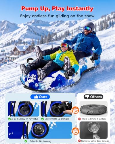 Raxurt 2 Person Heavy Duty Snow Tube, Snow Sled with Premium Canvas Cover