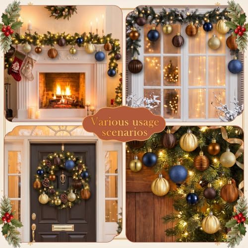 Lunmon 64 Pcs Christmas Ball Ornaments Navy Blue Gold Copper Brown Babules