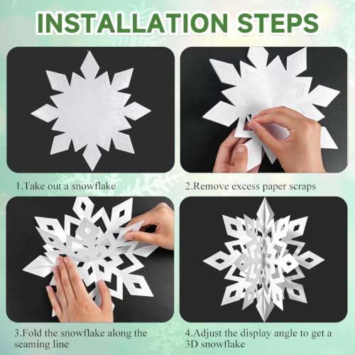 Snowflake Decorations, Paper Christmas Hanging Decor Indoor, White, 14-Pc