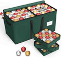 Sunvigor Christmas Ornament Storage Box with 8 Trays, Fits 128 Holiday Ornament Christmas Storage Container with Adjustable Dividers, Dual Zipper, 600D Oxford Christmas Decorations Storage(Deep Green)