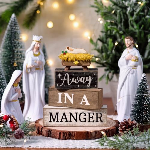 Moucuny 4 Pcs Nativity Christmas Table Decoration for Home Away in a Manger