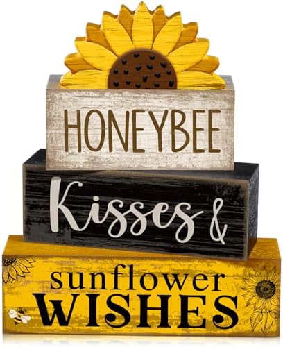 Lineshading 4 Pcs Sunflower Table Decor Farmhouse Summer Tiered Tray Decor