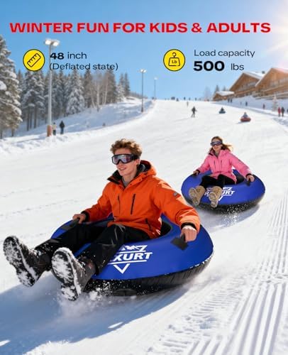 48'' Heavy Duty Snow Tube with Canvas Cover, Snow Sled for Kids & Adults