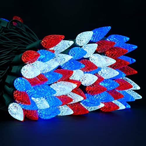 YULETIME 140 Red White Blue C6 Christmas Light, 2-Set 36ft 70 One-Piece LED