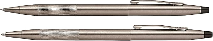 AT CROSS Cross Century Classic Titanium Gray finishes with a Band of Diamond Cut Micro-Knurl Detailing Barrel Ballpoint Pen and 0.7MM Pencil Set
