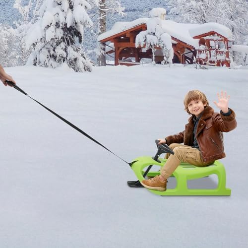 Snow Sled for Kids, Winter Snow Sled, Single Rider Winter Sleigh Ski Sled Slider Board Toboggan for Toddlers & Kids, Winter Fun for Little Ones（Green）