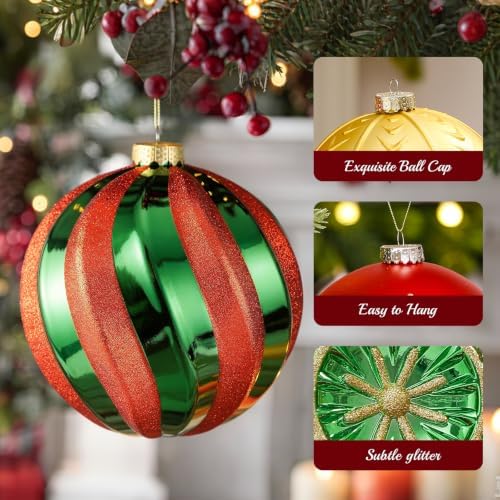 SHareconn 4ct 6 Inch Large Christmas Tree Balls Ornaments, Red &Green Gold