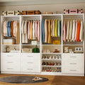 Closet System with 4 Sets, 8–21 FT Closet Organizer System with 9 Drawers, 7 Shelves & 8 Rods, Walk-In Modular Closet System, Custom Built-In Closet Kit, White