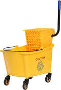 Nightcore Commercial Mop Bucket and Side Press Cleaning Wringer Portable Trolley On Wheels,All-in-one Tandem Floor Cleaning,Wavebrake. Ideal for Household,Commercial (34 Quart)