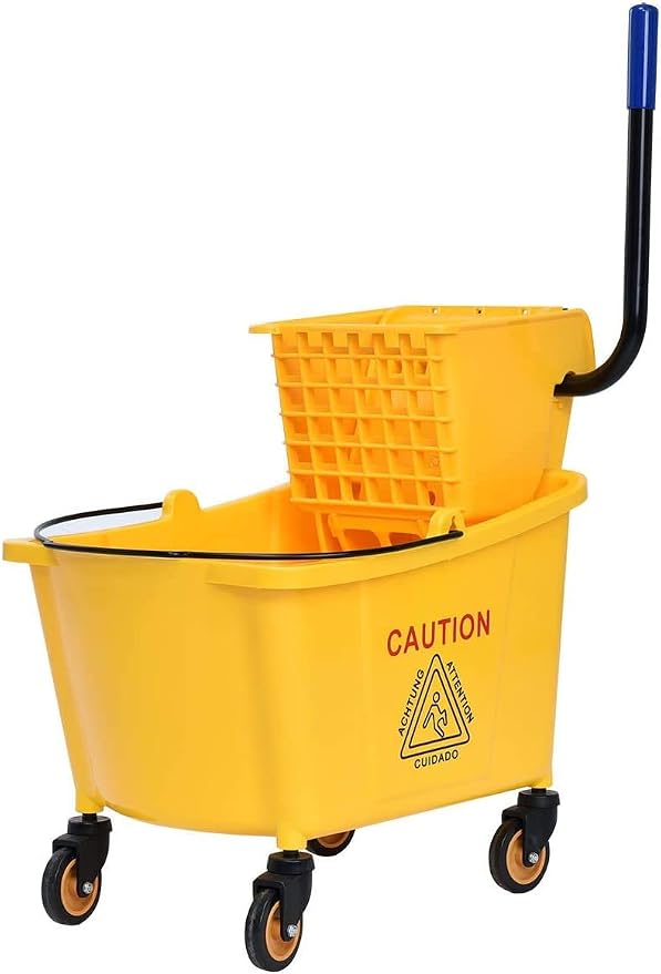 Nightcore Commercial Mop Bucket and Side Press Cleaning Wringer Portable Trolley On Wheels,All-in-one Tandem Floor Cleaning,Wavebrake. Ideal for Household,Commercial (34 Quart)