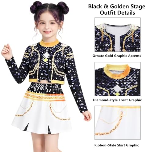 Pop Star Costume Kids Girls Golden Stage Outfit Halloween Costume Accessory