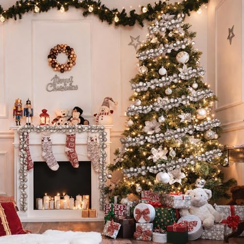 2 Pcs 6 ft Christmas Ball Ornament Garland, Mixed Silver