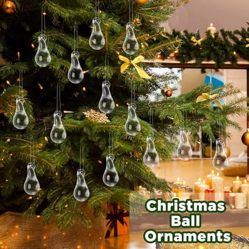30 Pcs Crystal Glass Teardrop Christmas Ornaments, Mini Size