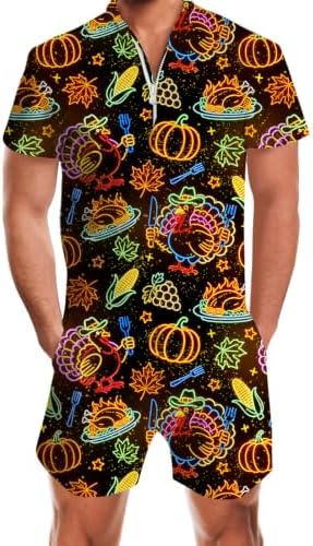 RAISEVERN Mens Romper Male Zipper Shorts Sleeve One Piece Bro Outfits