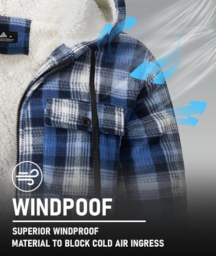 GEEK LIGHTING Men's Flannel Shirts Jacket Sherpa Lined Plaid Zipper Hoodie