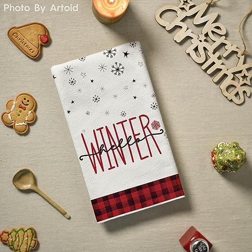 Artoid Mode Red Black Snowman Christmas Kitchen Towels Set of 4 18x26 Inch