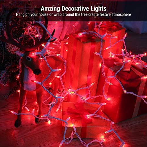 Brizled Red Christmas Lights, 300 ct 69.6ft Incandescent Christmas Lights plugin, Connectable 120V UL Certified Mini Xmas String Light for Halloween, Xmas, Indoor, Party, Porch Decor, White Wire