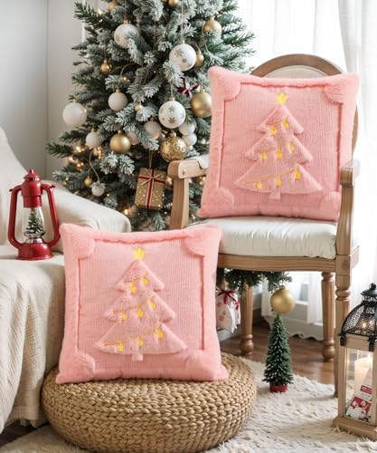 Faux Fur Christmas Pillow Covers 18x18 Set of 2