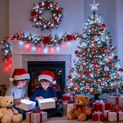 JMEXSUSS 600 LED Red and White Christmas Tree Lights with Remote