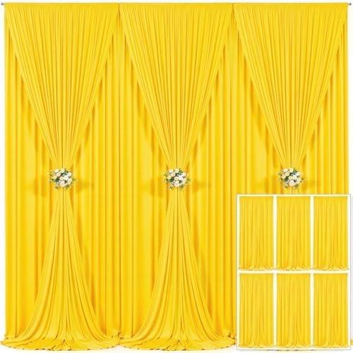6 Panels Yellow Backdrop Curtain for Parties Wrinkle Free Lemon Yellow Photo Curtains Backdrop Drapes Fabric Decoration for Birthday Party Wedding Baby Shower 30ft(W) x 10ft(H)