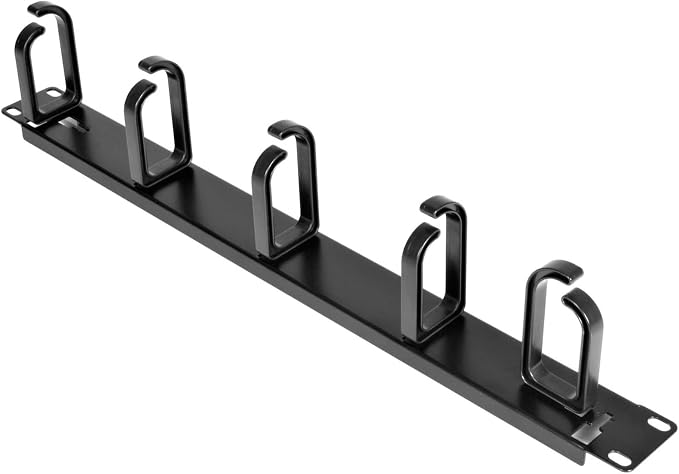 StarTech 1U 19in Rack Cable Management Panel, D-Ring, Metal (CABLMANAGER2) | Horizontal or vertical wire manager, 3in ABS plastic hooks spaced 4in, Fits 2 or 4-post racks