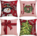 AVOIN colorlife Merry Christmas Let It Snow Joy Stripes Gift Box Red Throw Pillow Covers, 16 x 16 Inch Xmas Tree Holiday Cushion Case Decoration for Sofa Couch Set of 4