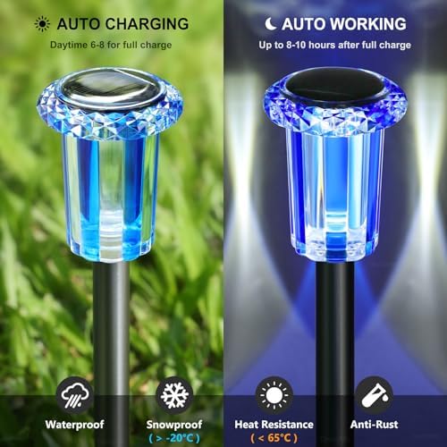 DenicMic Outdoor Solar Lights Waterproof 10 Pack Color LED Christmas Decor