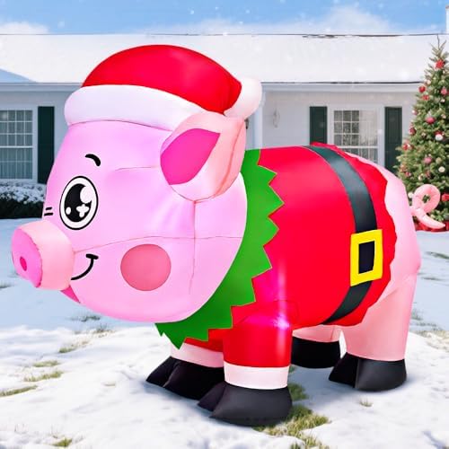5FT Christmas Inflatables Outdoor Decorations Pig Blow up Yard Décor